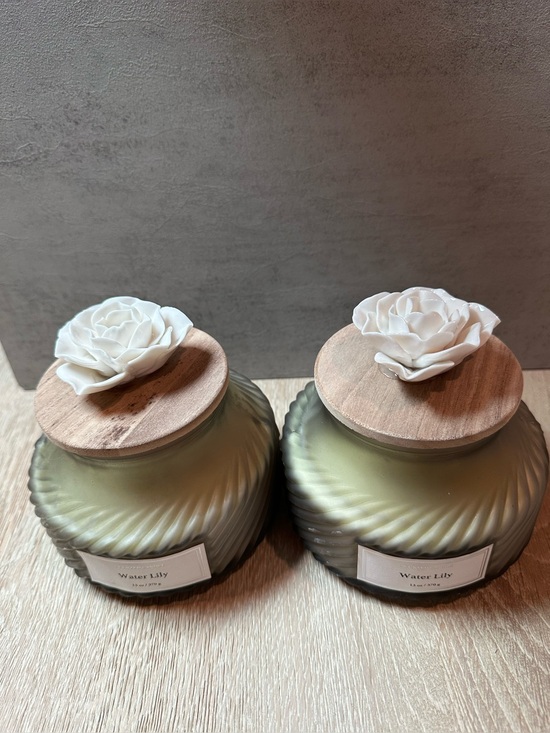 Other - Water Lily Glass Jar Candle with White Floral Lid - Set of 2